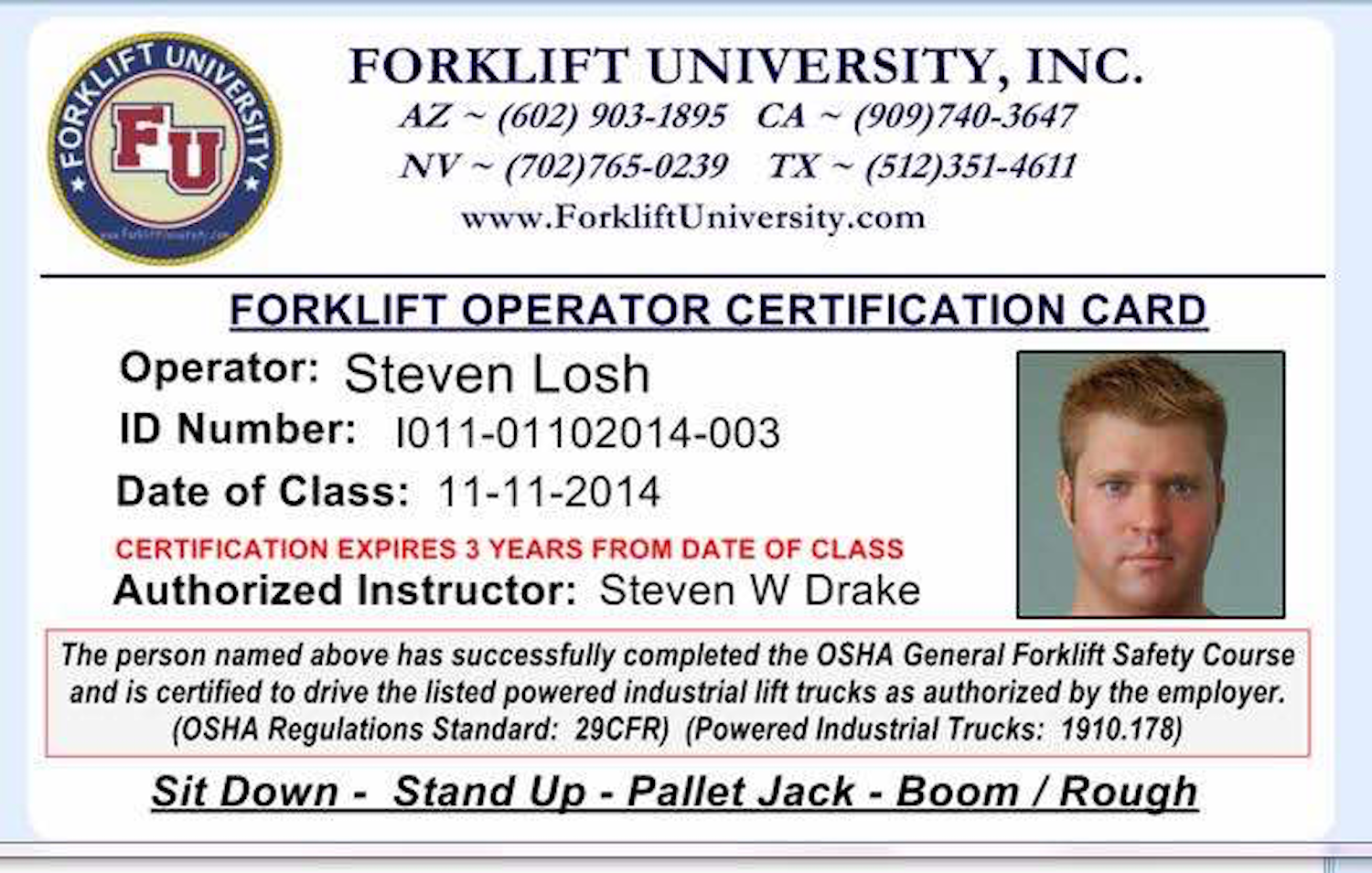 forklift license card